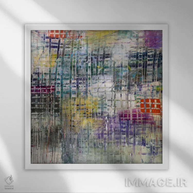 تابلو انتزاعی بافته شده اثر جولیان اسپنسر - نمای قابدار سفید