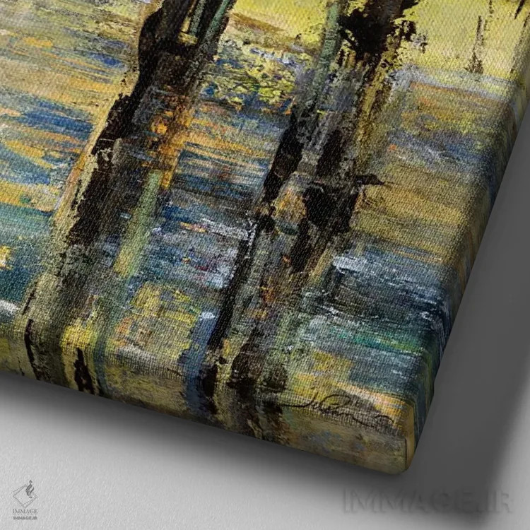 تابلو انتزاعی لذت کنار دریاچه اثر جولیان اسپنسر - نمای نزدیک بافت بوم