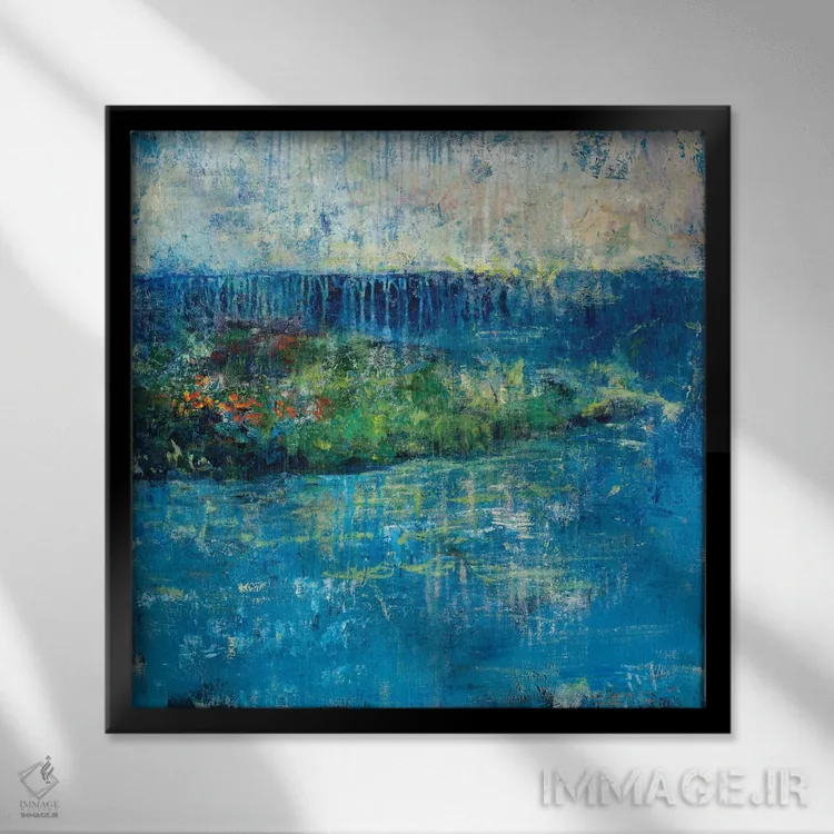 تابلو انتزاعی جزیره نقاشی شده اثر جولیان اسپنسر - نمای قابدار مشکی