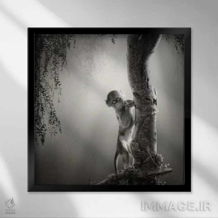 تابلو دکوراتیو بچه بابون اثر یوهان سوانپوئل - نمای قابدار مشکی