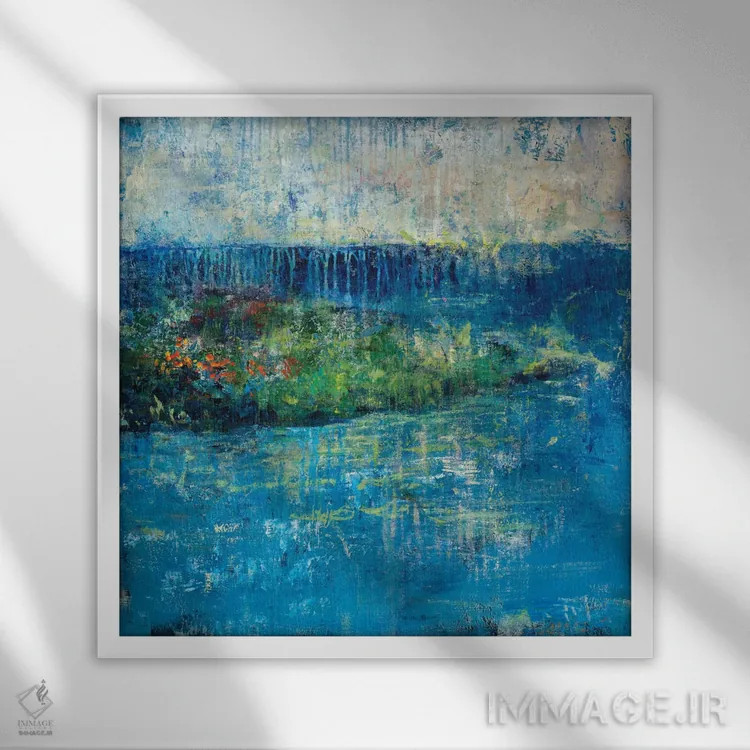 تابلو انتزاعی جزیره نقاشی شده اثر جولیان اسپنسر - نمای قابدار سفید