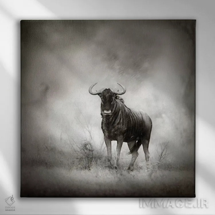 تابلو دکوراتیو گاو وحشی آبی در طوفان باران اثر یوهان سوانپوئل - نمای روبهرو روی دیوار