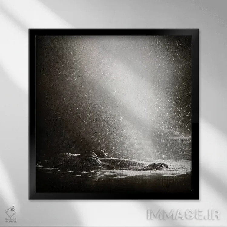 تابلو دکوراتیو اسب آبی در حال دمیدن هوا اثر یوهان سوانپوئل - نمای قابدار مشکی