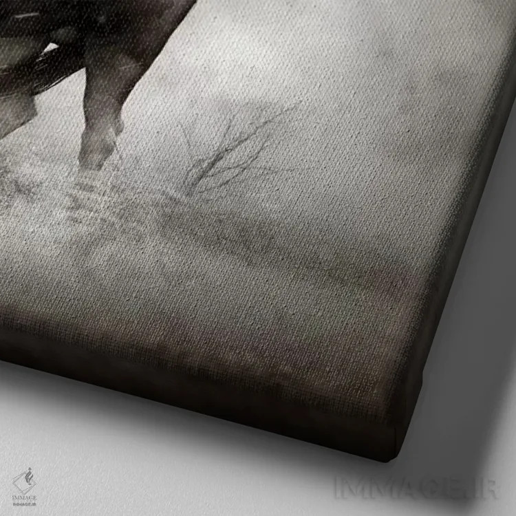 تابلو دکوراتیو گاو وحشی آبی در طوفان باران اثر یوهان سوانپوئل - نمای نزدیک بافت بوم