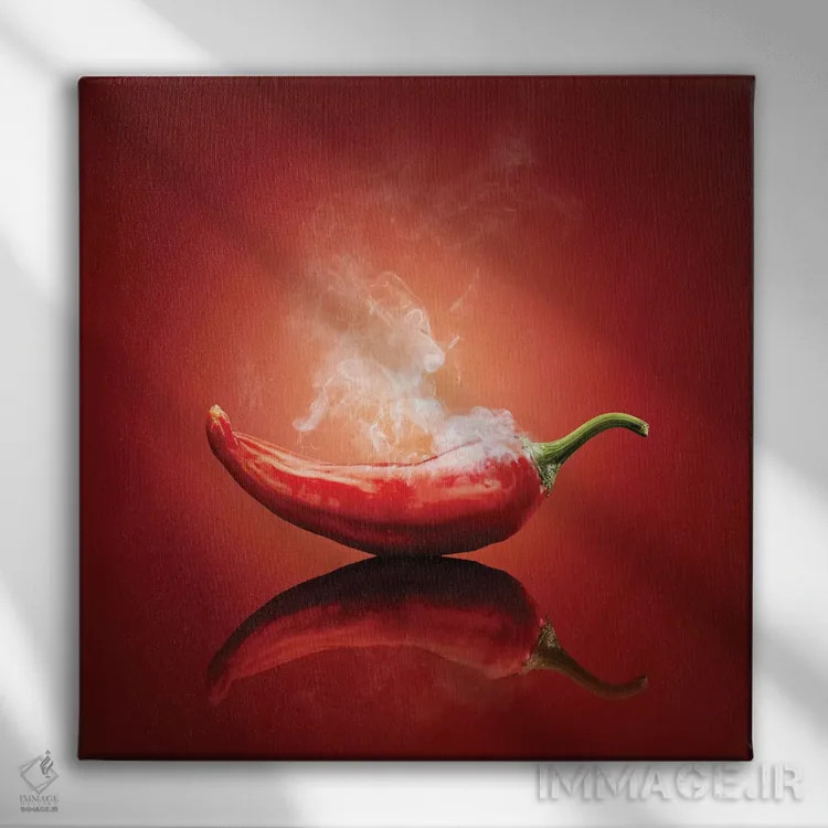 تابلو دکوراتیو فلفل قرمز داغ و بخارآلود اثر یوهان سوانپوئل - نمای روبهرو روی دیوار