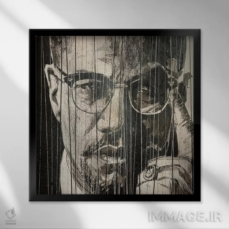 تابلو دکوراتیو مالکوم ایکس اثر جوئل تش - نمای قابدار مشکی