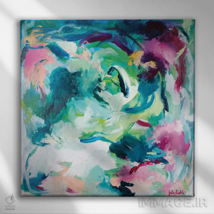 تابلو انتزاعی تالاب پری دریایی اثر جولیا بادو - نمای روبهرو روی دیوار