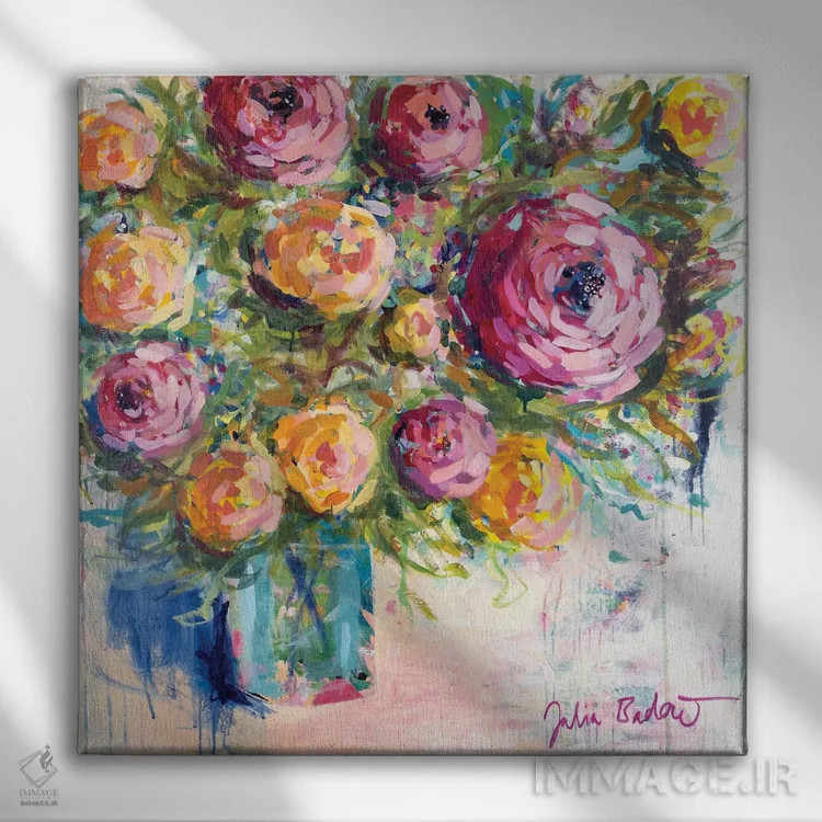 تابلو دکوراتیو دسته گل شادی اثر جولیا بادو - نمای روبهرو روی دیوار