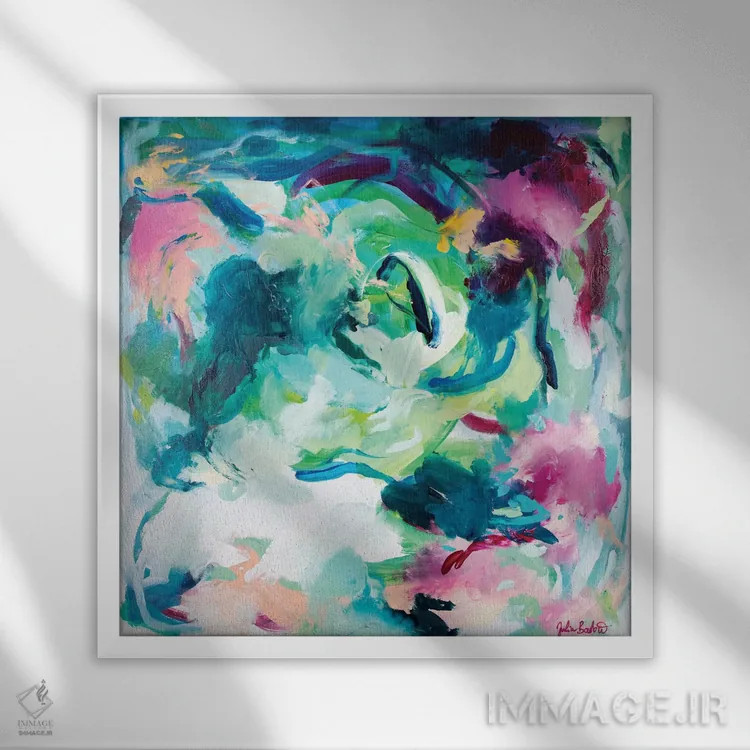 تابلو انتزاعی تالاب پری دریایی اثر جولیا بادو - نمای قابدار سفید