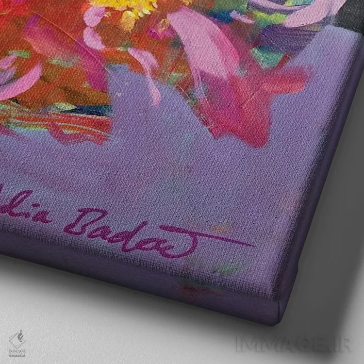 تابلو دکوراتیو زیبایی فراوان در یک شیشه اثر جولیا بادو - نمای نزدیک بافت بوم