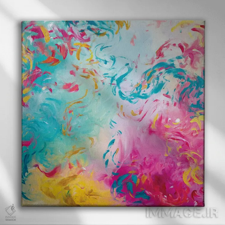 تابلو انتزاعی همه چیز را باز کن اثر جولیا بادو - نمای روبهرو روی دیوار