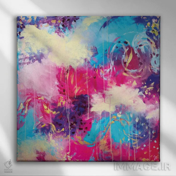 تابلو انتزاعی همه چیز روشن است اثر جولیا بادو - نمای روبهرو روی دیوار