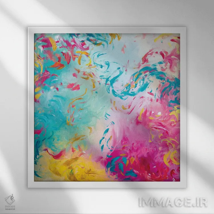 تابلو انتزاعی همه چیز را باز کن اثر جولیا بادو - نمای قابدار سفید