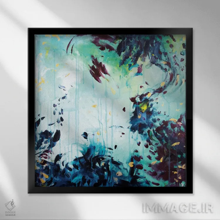 تابلو انتزاعی آرامش ذهن و تعادل اثر جولیا بادو - نمای قابدار مشکی