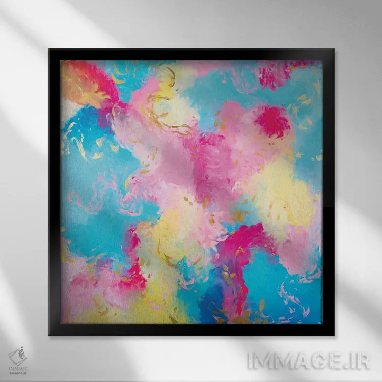 تابلو انتزاعی عصرهای آفتابی و بستنی اثر جولیا بادو - نمای قابدار مشکی