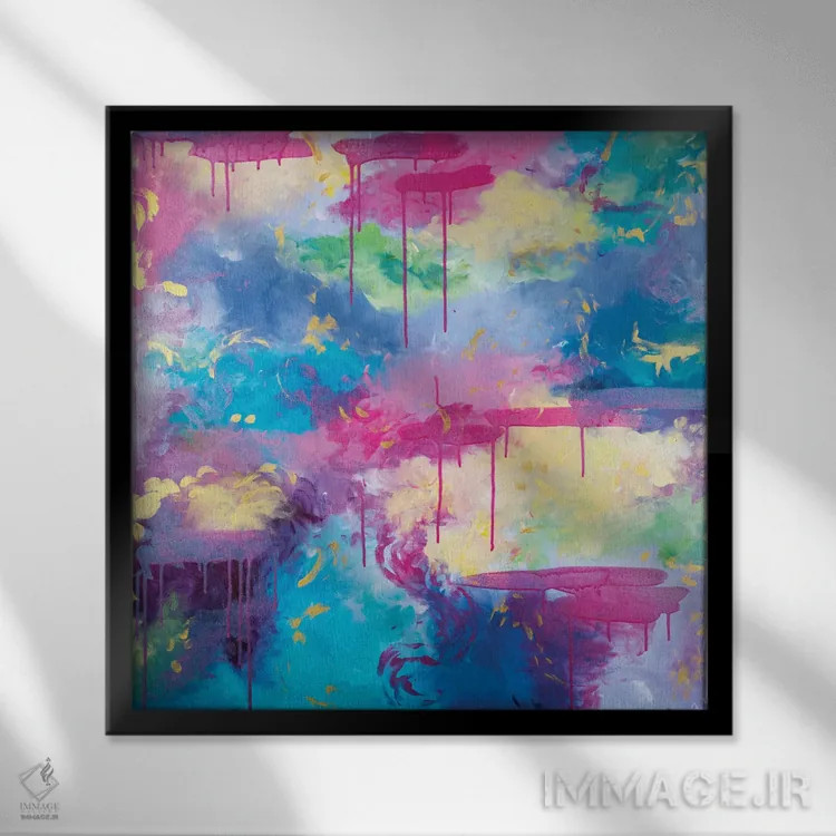 تابلو انتزاعی امکان های بی پایان اثر جولیا بادو - نمای قابدار مشکی