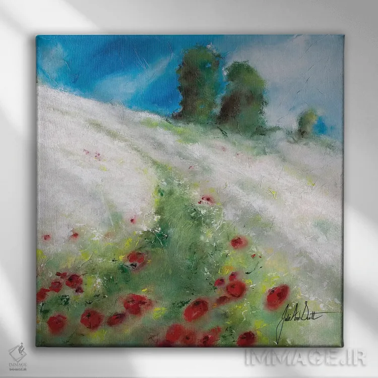 تابلو انتزاعی مزارع شادی ۲ اثر جولی ان اسکات - نمای روبهرو روی دیوار