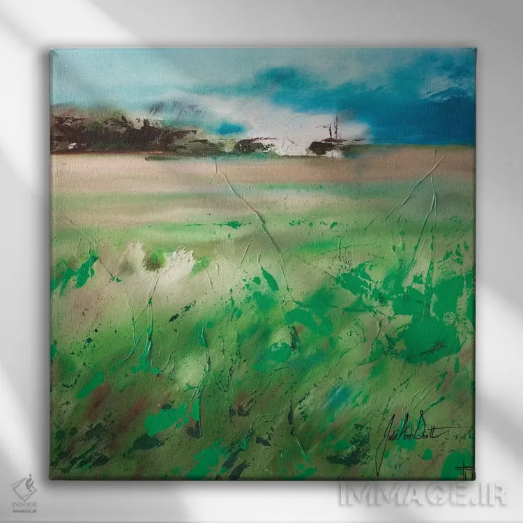 تابلو انتزاعی مزارع شادی ۴ اثر جولی ان اسکات - نمای روبهرو روی دیوار