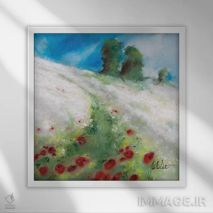 تابلو انتزاعی مزارع شادی ۲ اثر جولی ان اسکات - نمای قابدار سفید
