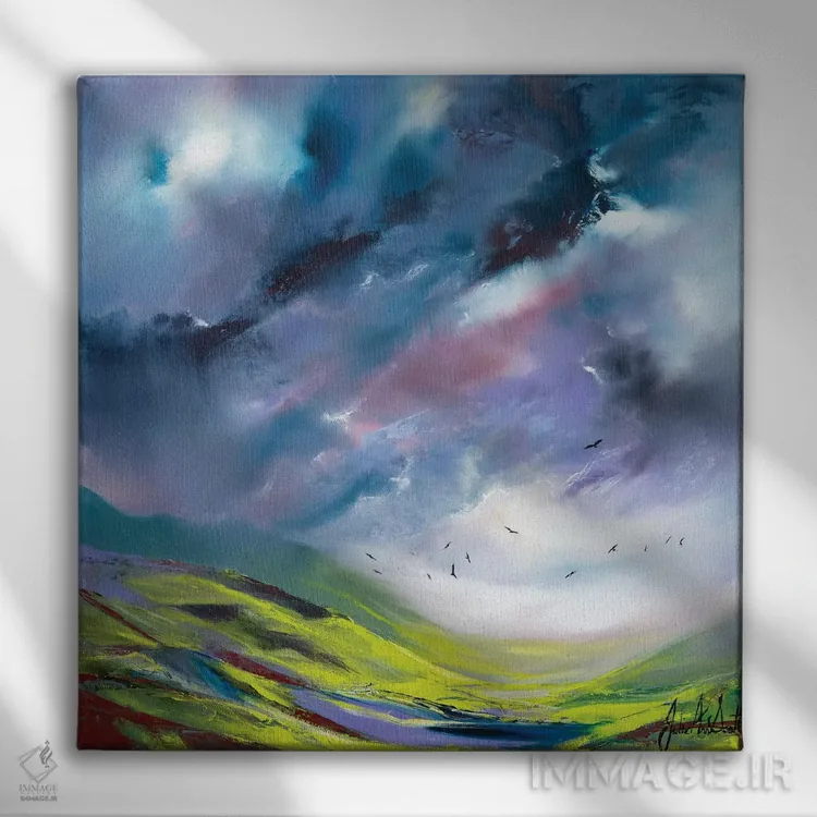 تابلو انتزاعی طوفان انگلیسی اثر جولی ان اسکات - نمای روبهرو روی دیوار