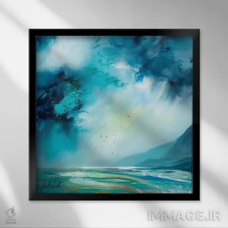 تابلو انتزاعی چیزی در راه است اثر جولی ان اسکات - نمای قابدار مشکی