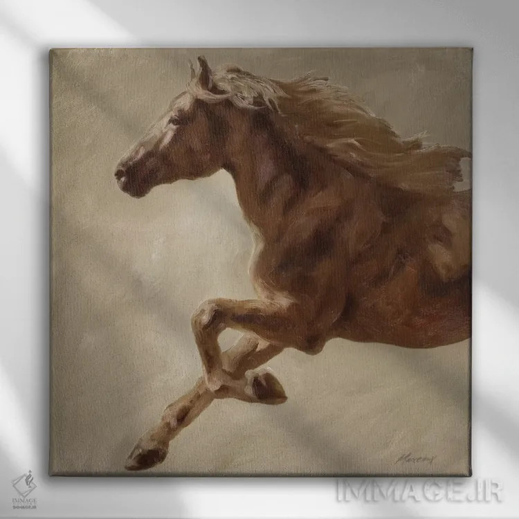 تابلو دکوراتیو قدم زدن اسب اثر جولیان مارکو - نمای روبهرو روی دیوار