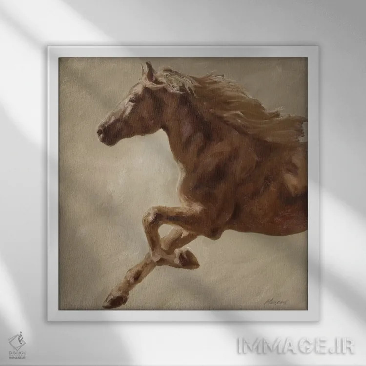 تابلو دکوراتیو قدم زدن اسب اثر جولیان مارکو - نمای قابدار سفید