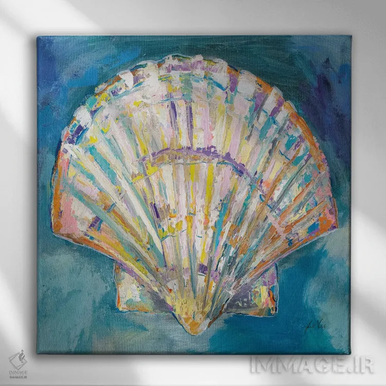 تابلو دکوراتیو برش پوسته صدف اسکالپ اثر ژانت ورتنتس - نمای روبهرو روی دیوار
