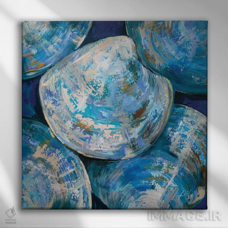 تابلو دکوراتیو هسته های گیلاس آبی اثر ژانت ورتنتس - نمای روبهرو روی دیوار