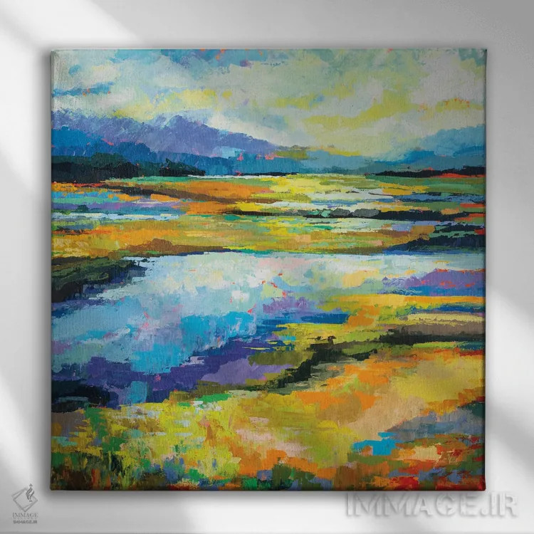 تابلو انتزاعی تالاب پاییزی اثر ژانت ورتنتس - نمای روبهرو روی دیوار