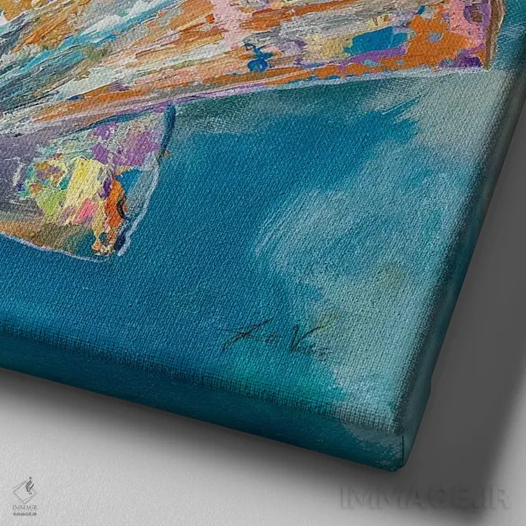 تابلو دکوراتیو برش پوسته صدف اسکالپ اثر ژانت ورتنتس - نمای نزدیک بافت بوم