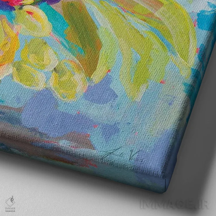 تابلو دکوراتیو شکوفه بهاری اثر ژانت ورتنتس - نمای نزدیک بافت بوم