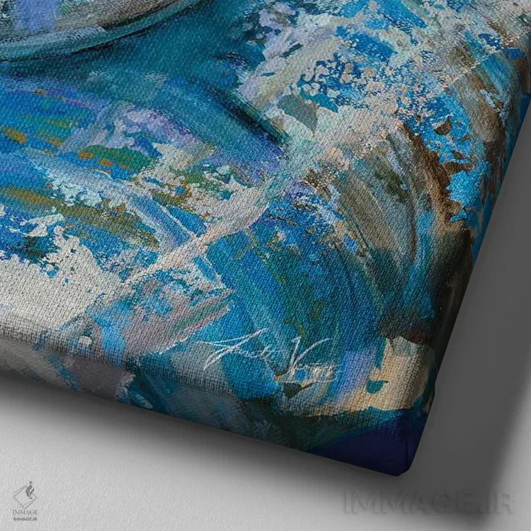 تابلو دکوراتیو هسته های گیلاس آبی اثر ژانت ورتنتس - نمای نزدیک بافت بوم