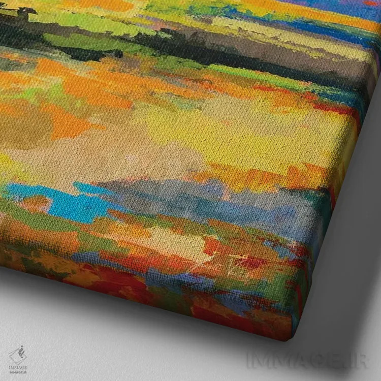 تابلو انتزاعی تالاب پاییزی اثر ژانت ورتنتس - نمای نزدیک بافت بوم