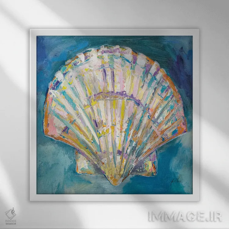 تابلو دکوراتیو برش پوسته صدف اسکالپ اثر ژانت ورتنتس - نمای قابدار سفید