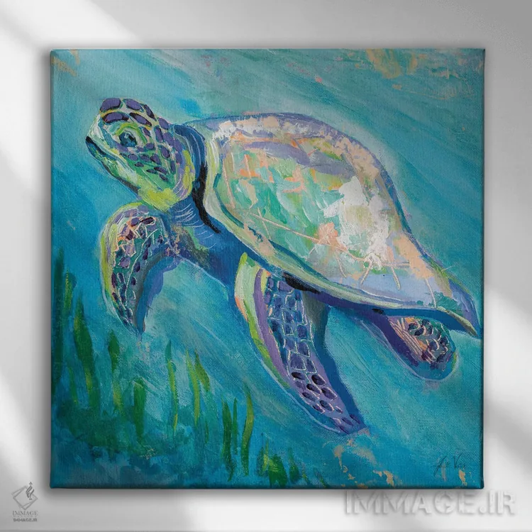 تابلو دکوراتیو شنا کردن لاک پشت دریایی II اثر ژانت ورتنتس - نمای روبهرو روی دیوار