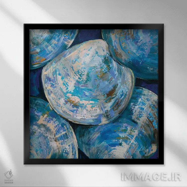 تابلو دکوراتیو هسته های گیلاس آبی اثر ژانت ورتنتس - نمای قابدار مشکی