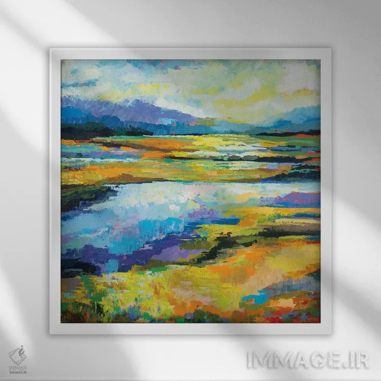 تابلو انتزاعی تالاب پاییزی اثر ژانت ورتنتس - نمای قابدار سفید