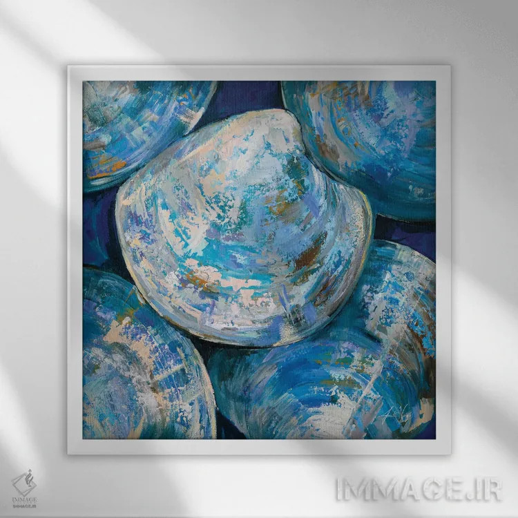 تابلو دکوراتیو هسته های گیلاس آبی اثر ژانت ورتنتس - نمای قابدار سفید