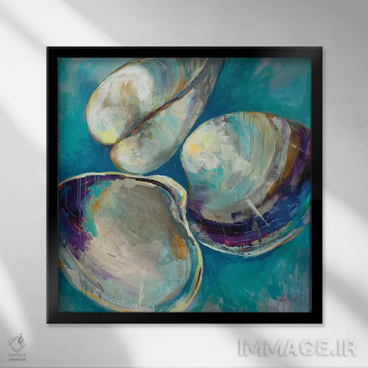 تابلو دکوراتیو سه تایی صدف اثر ژانت ورتنتس - نمای قابدار مشکی