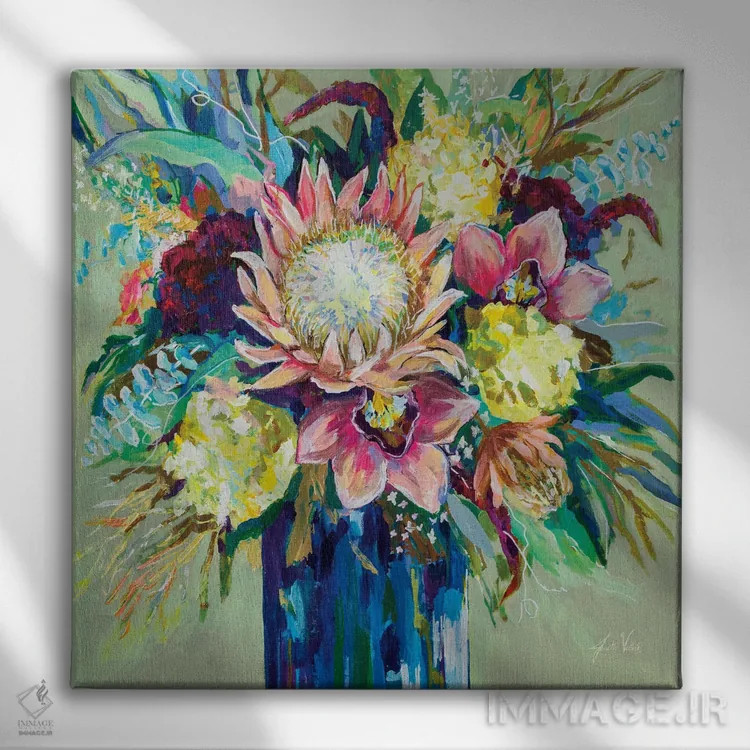 تابلو دکوراتیو دسته گل ماریاس با مریم گلی اثر ژانت ورتنتس - نمای روبهرو روی دیوار