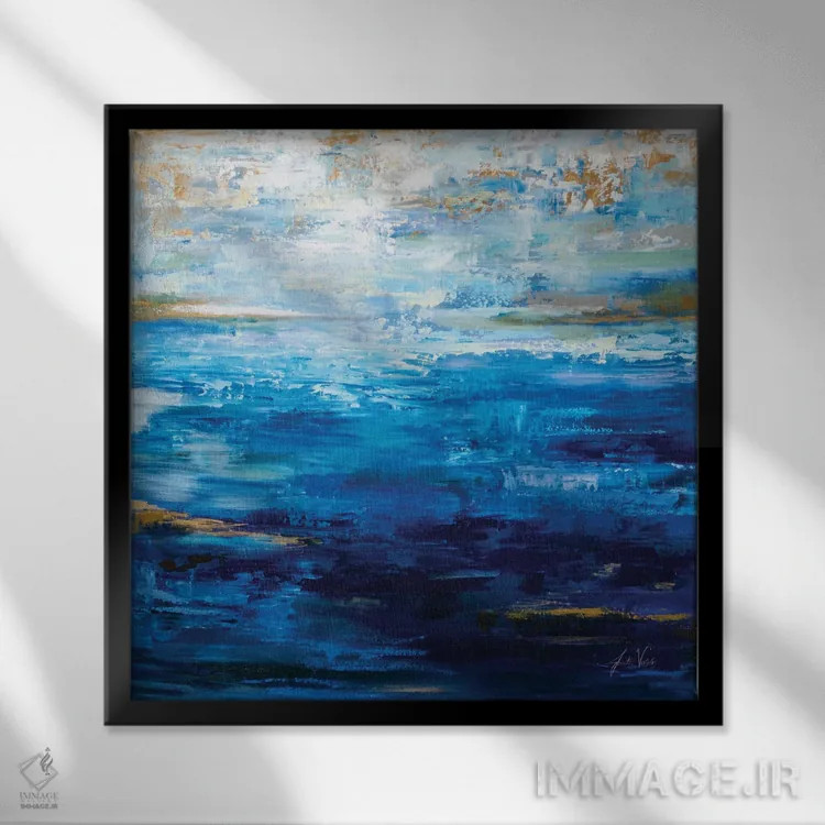 تابلو انتزاعی آبی عمیق اثر ژانت ورتنتس - نمای قابدار مشکی