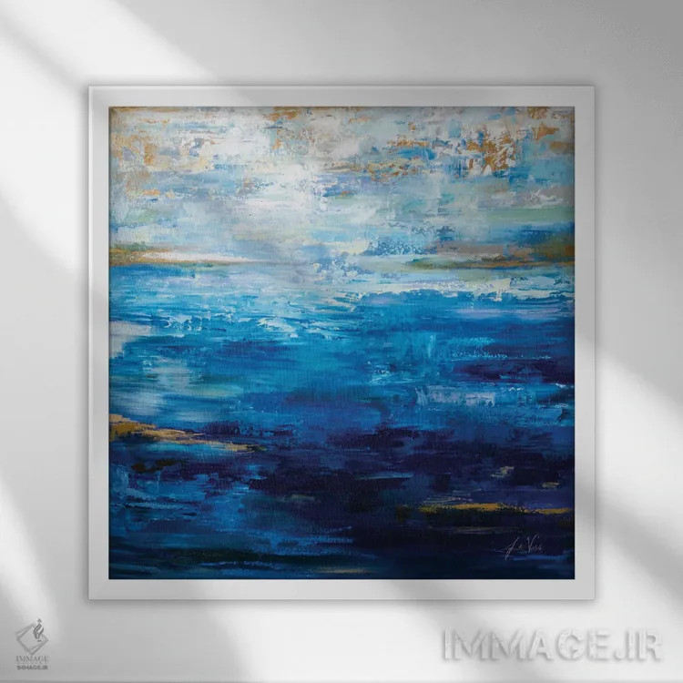 تابلو انتزاعی آبی عمیق اثر ژانت ورتنتس - نمای قابدار سفید