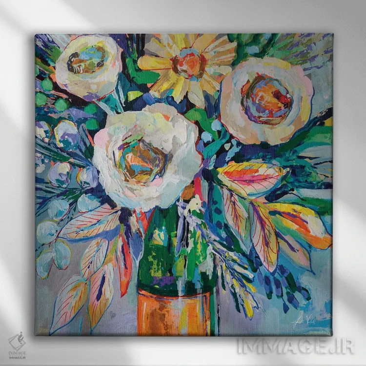 تابلو دکوراتیو دسته گل کلیکو اثر ژانت ورتنتس - نمای روبهرو روی دیوار