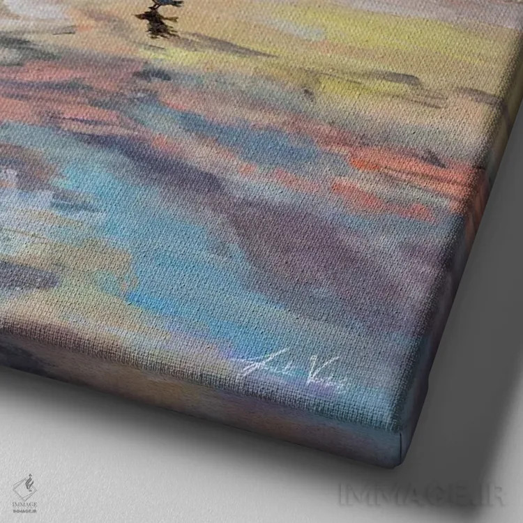 تابلو دکوراتیو برش نوار غروب خورشید اثر ژانت ورتنتس - نمای نزدیک بافت بوم