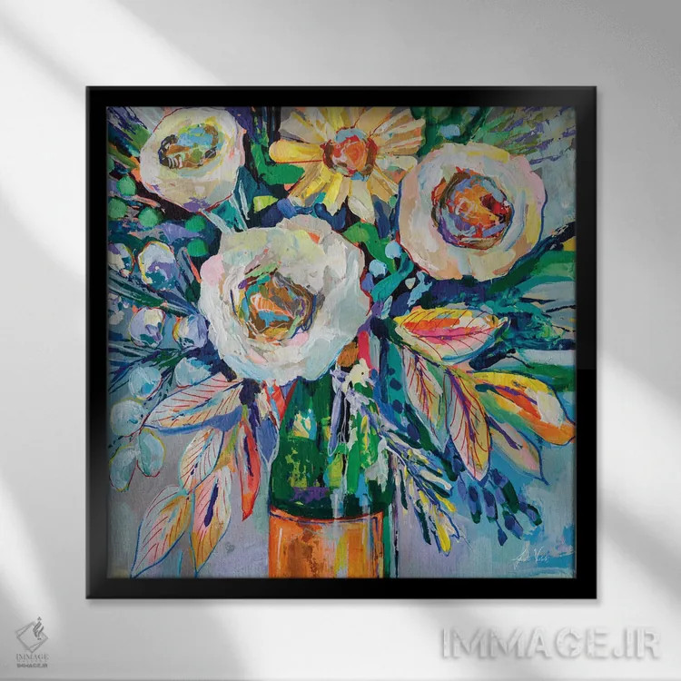 تابلو دکوراتیو دسته گل کلیکو اثر ژانت ورتنتس - نمای قابدار مشکی