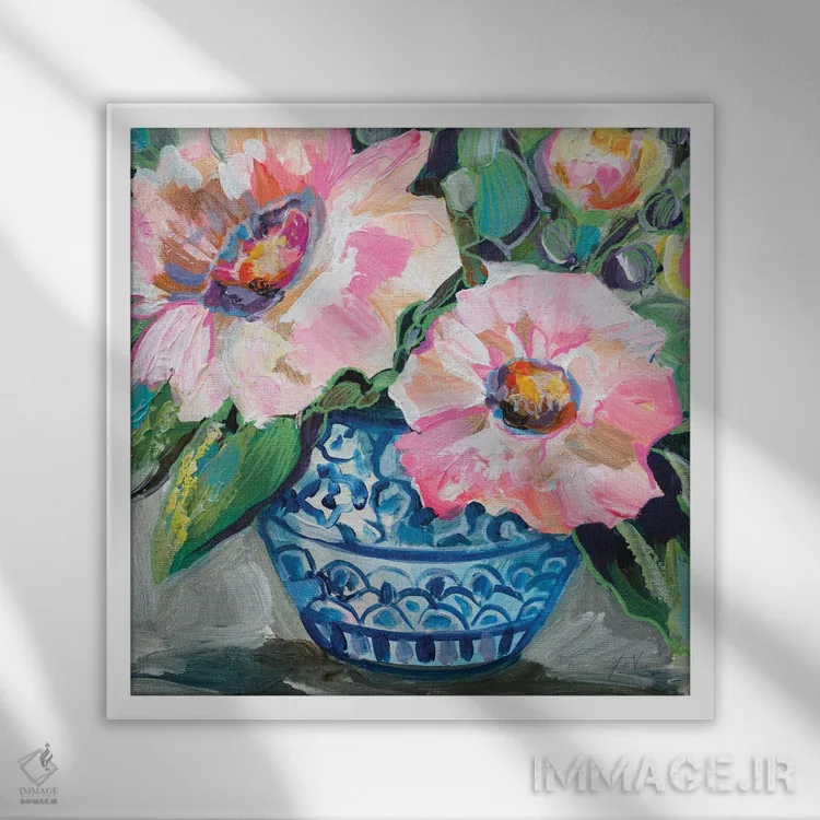 تابلو دکوراتیو دسته گل سیانا اثر ژانت ورتنتس - نمای قابدار سفید