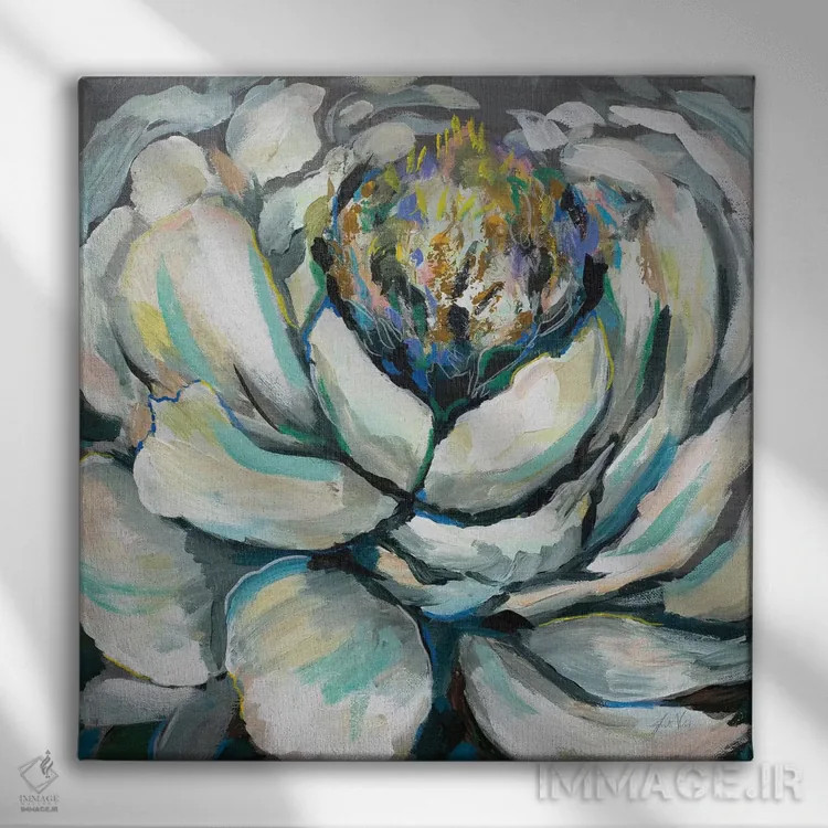 تابلو انتزاعی شکوفه II اثر ژانت ورتنتس - نمای روبهرو روی دیوار
