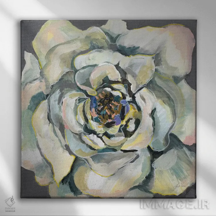 تابلو انتزاعی شکوفه I اثر ژانت ورتنتس - نمای روبهرو روی دیوار