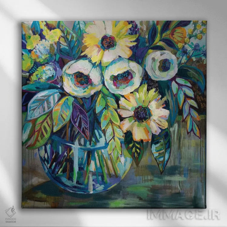 تابلو انتزاعی نور آبی اثر ژانت ورتنتس - نمای روبهرو روی دیوار